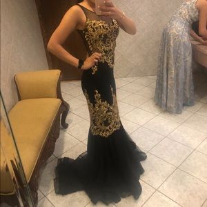 BLACK COUTURE DRESS WITH GOLD SEQUINS